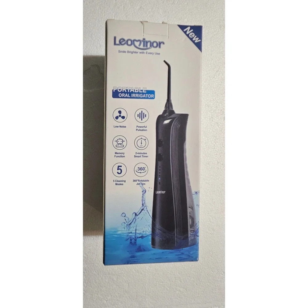 Leominor Cordless Water Flosser Portable Oral Irrigator IPX7 Waterproof Black‎